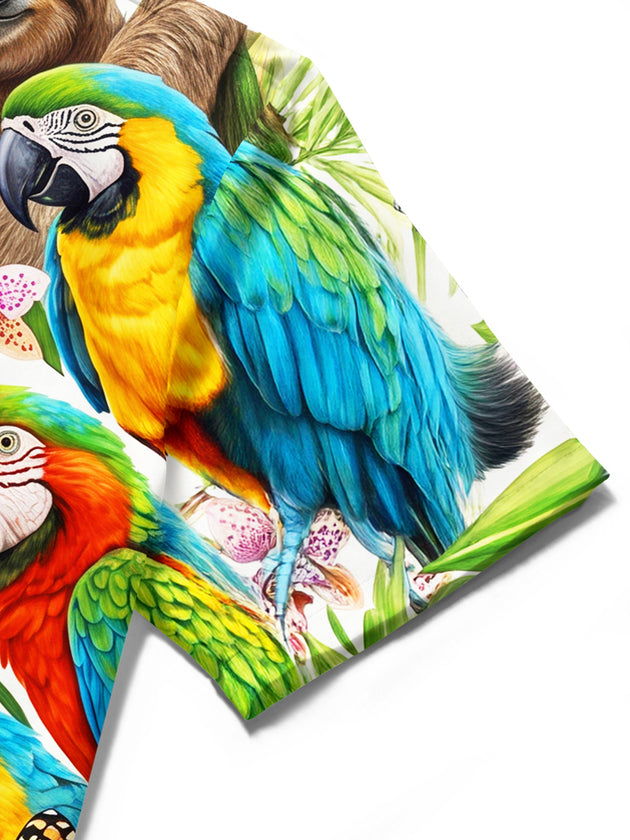Adaychic Men's Rainforest Animals And Tropical Plants Print Short Sleeve Shirt with Chest Pocket