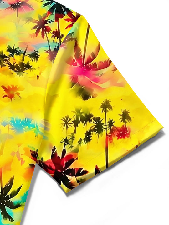 Adaychic Men's Hawaiian Watercolor Palm Trees Print Short Sleeve Shirt with Chest Pocket