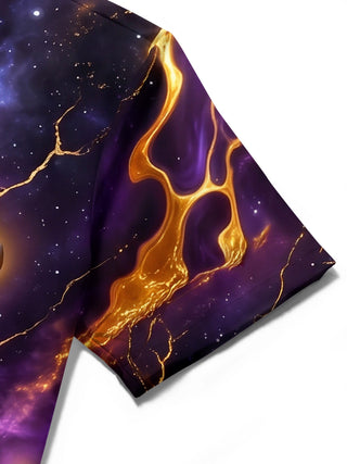 Adaychic Men's Hawaiian Galaxy Anchor With Lava Cracks Print Short Sleeve Shirt with Chest Pocket