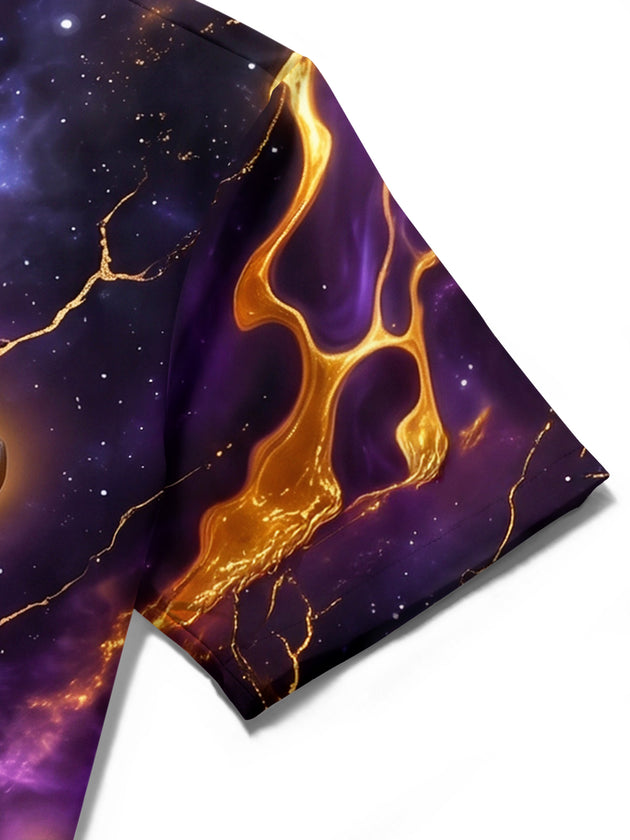 Adaychic Men's Hawaiian Galaxy Anchor With Lava Cracks Print Short Sleeve Shirt with Chest Pocket