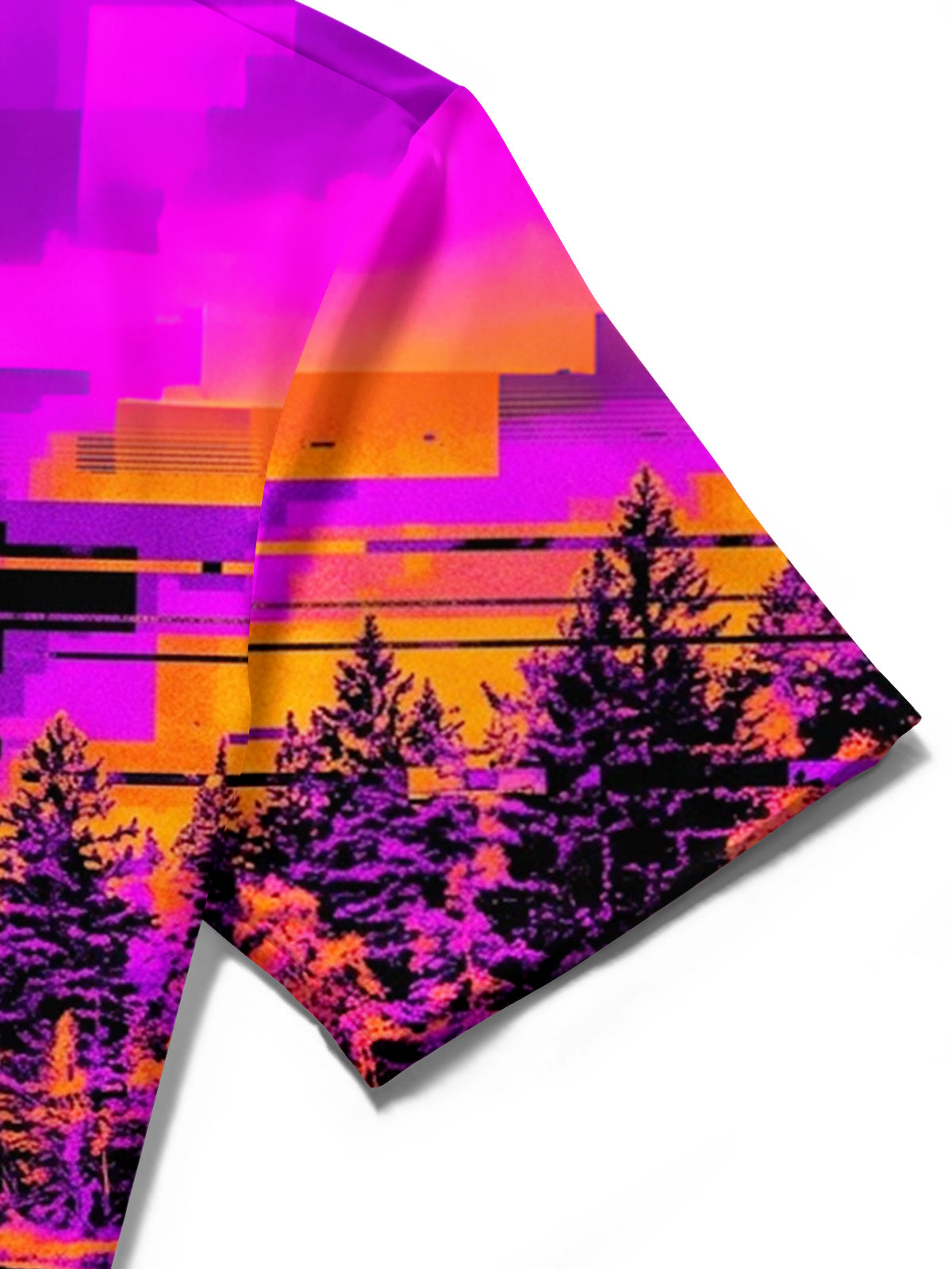 Adaychic Men's Retro Pixelated Forest Lake Scenery Print Short Sleeve Shirt with Chest Pocket