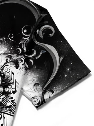 Adaychic Men's Graphic Music Notes Print Heart Swirls Print Short Sleeve Shirt with Chest Pocket