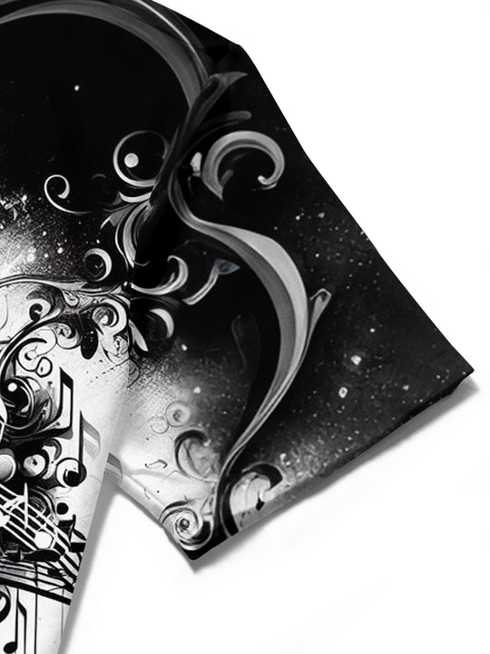 Adaychic Men's Graphic Music Notes Print Heart Swirls Print Short Sleeve Shirt with Chest Pocket