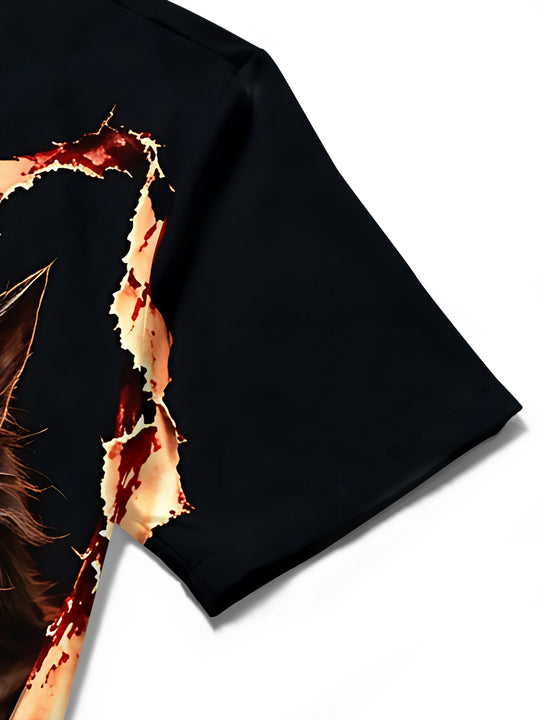 Adaychic Men's Short Sleeve Shirt - Halloween Werewolf Bursting Through Shirt Print with Chest Pocket