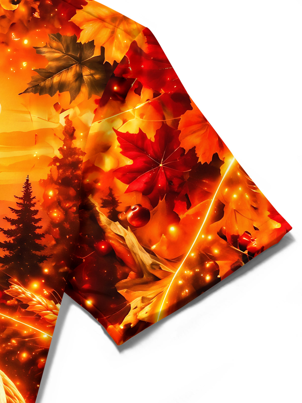 Adaychic Men's Short Sleeve Stand Collar Shirt - Thanksgiving Goose And Autumn Harvest Print with Chest Pocket