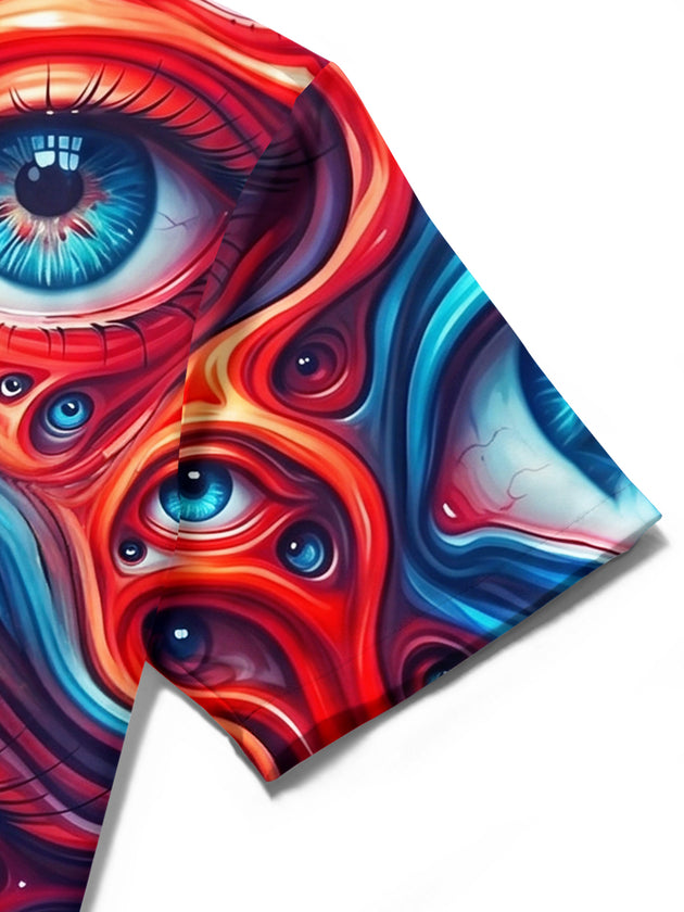 Adaychic Men's Patterned Psychedelic Fluid Multi-eye Pattern Short Sleeve Shirt with Chest Pocket