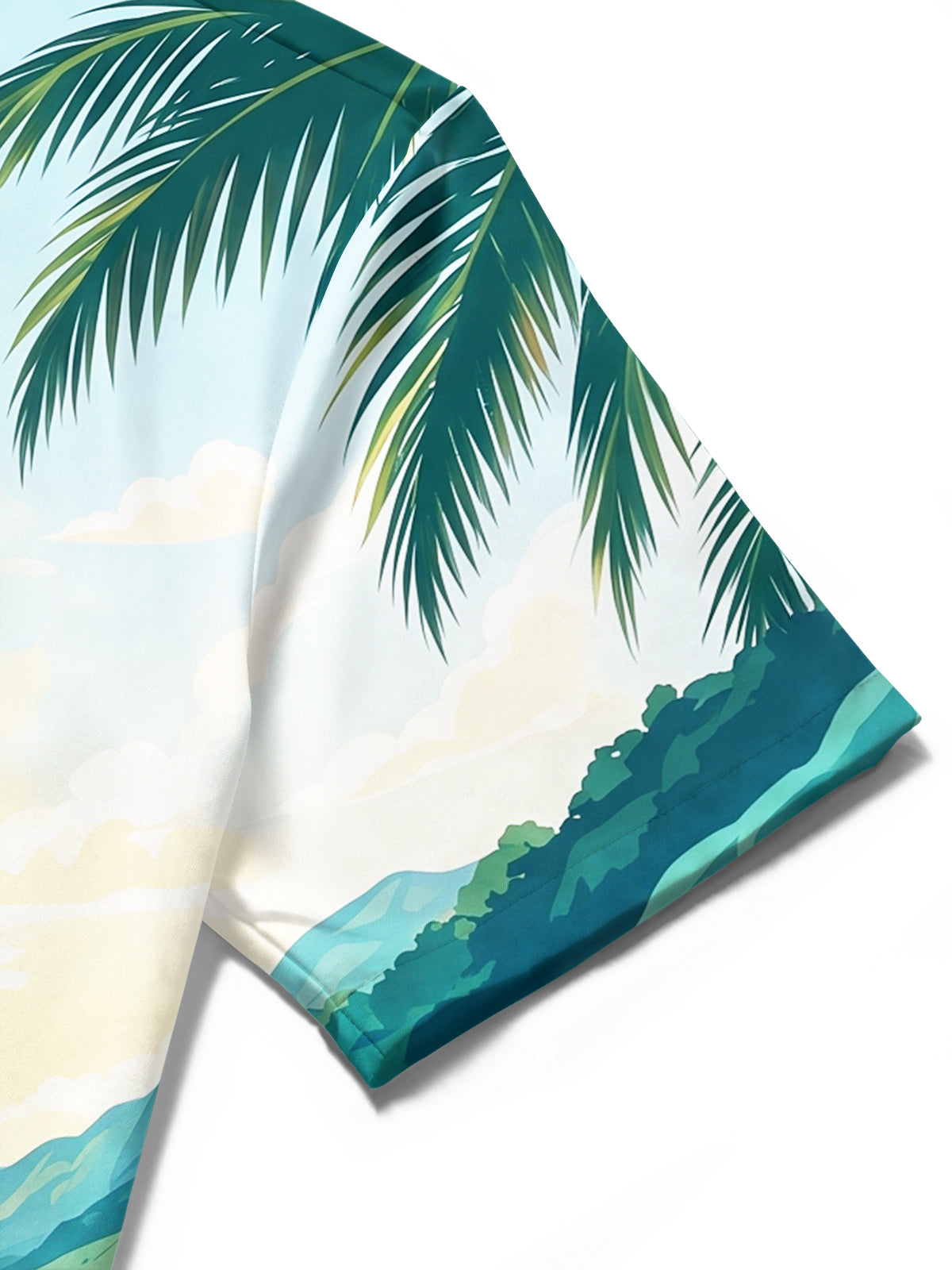 Adaychic Men's Short Sleeve Shirt - Sailboat On Water With Palm Trees And Mountains Print with Chest Pocket