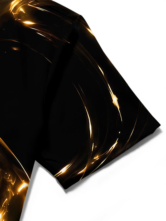 Adaychic Men's Patterned Abstract Golden Swirls Print Short Sleeve Shirt with Chest Pocket