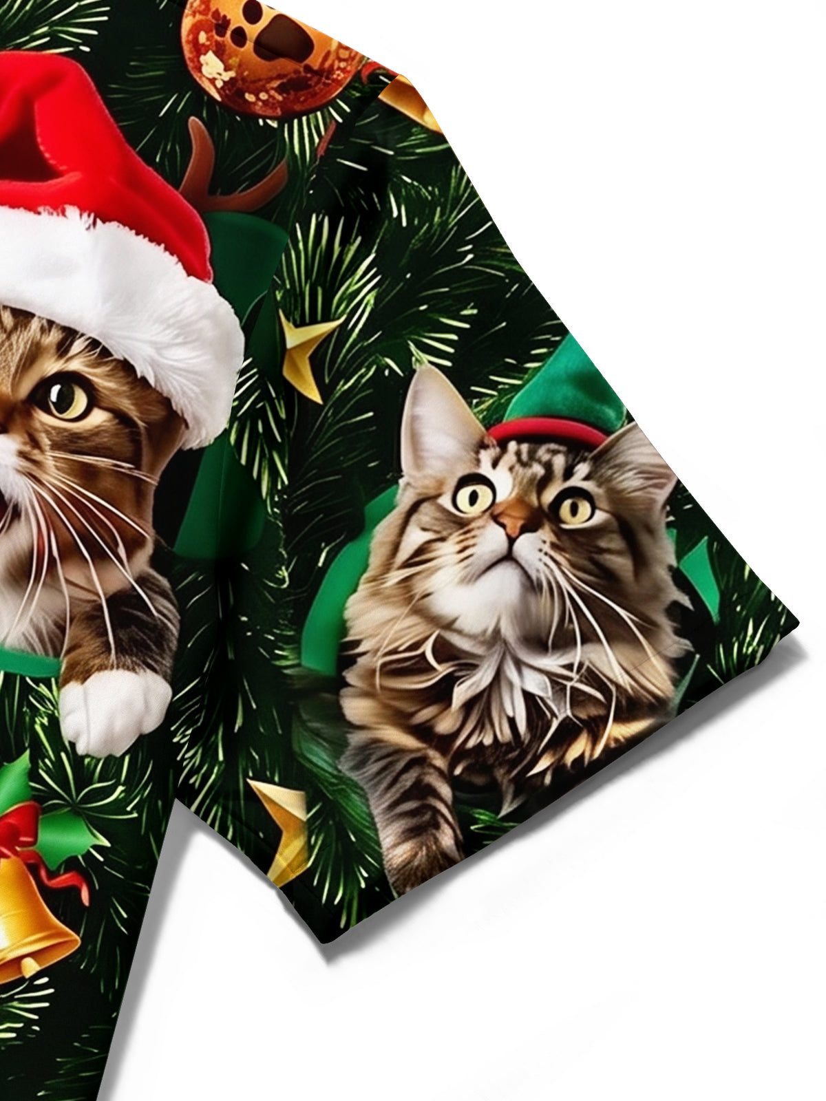 Adaychic Men's Hawaiian Christmas Cats Print Short Sleeve Shirt with Chest Pocket