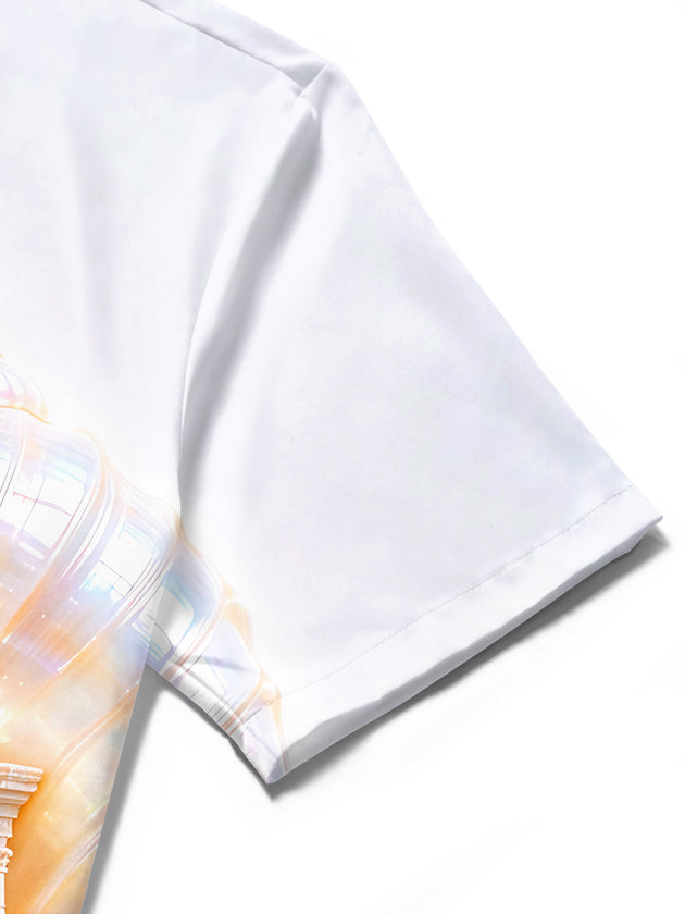 Adaychic Men's 3D Relief Seashell Undersea Temple Print Short Sleeve Shirt with Chest Pocket