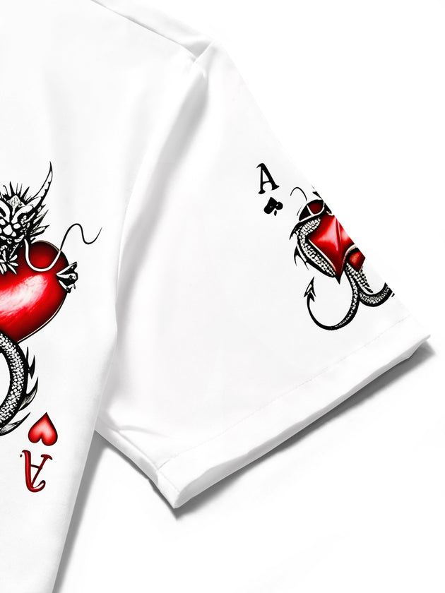 men's dragon print shirt close-up short sleeve