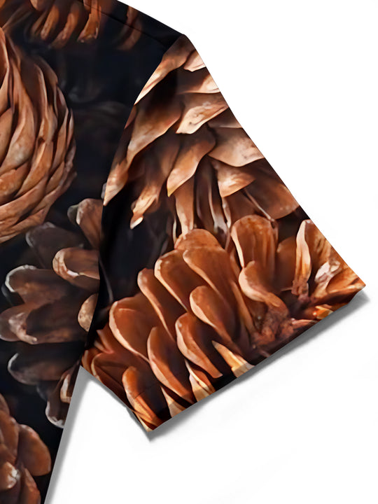 Adaychic Men's Hawaiian Pinecone Pattern Short Sleeve Shirt with Chest Pocket