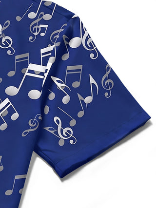 Adaychic Men's Graphic Musical Notes Print Music Staff Print Short Sleeve Shirt with Chest Pocket