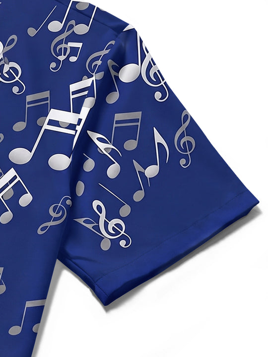Adaychic Men's Graphic Musical Notes Print Music Staff Print Short Sleeve Shirt with Chest Pocket