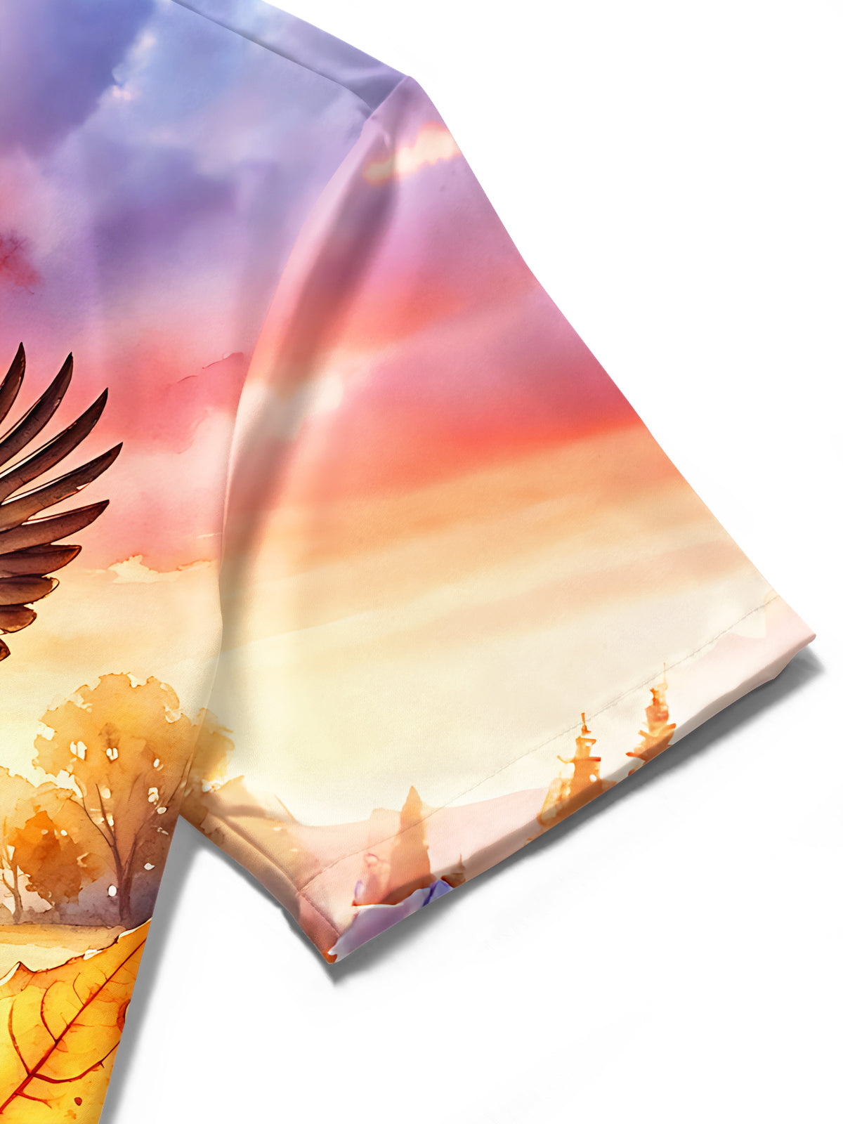Adaychic Men's Short Sleeve Shirt - Autumn Maple Leaf With Eagle And Scarecrow Print with Chest Pocket