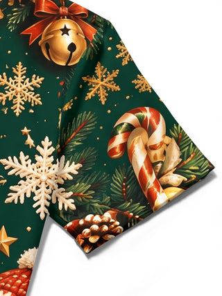 Adaychic Men's Hawaiian Christmas Corgi And Squirrel Print Short Sleeve Shirt