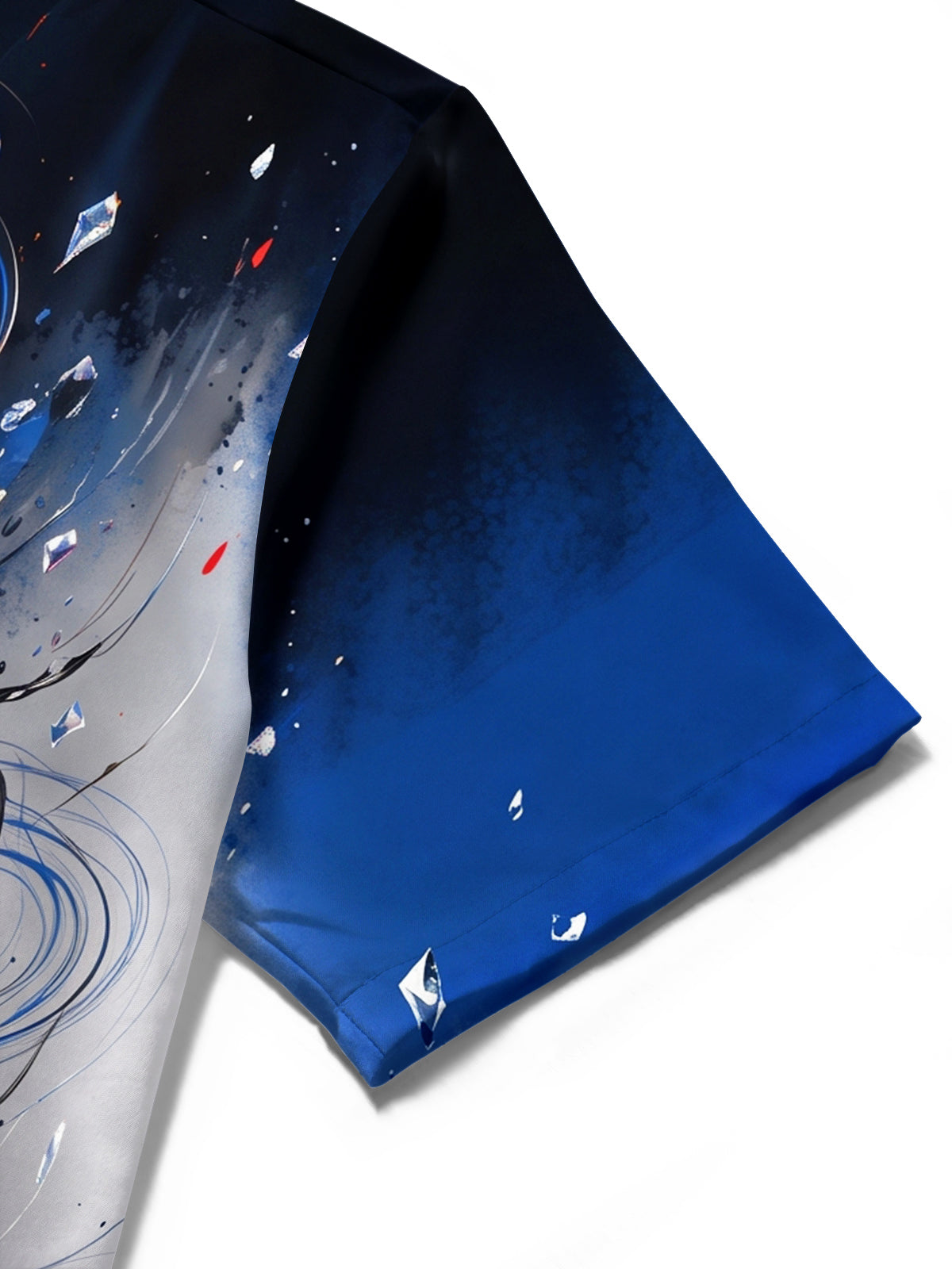 Adaychic Men's Short Sleeve Stand Collar Shirt - Abstract Surreal Face With Swirls And Crystals Print with Chest Pocket