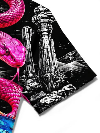 Adaychic Men's Graphic Desert Reptiles Print Short Sleeve Shirt with Chest Pocket