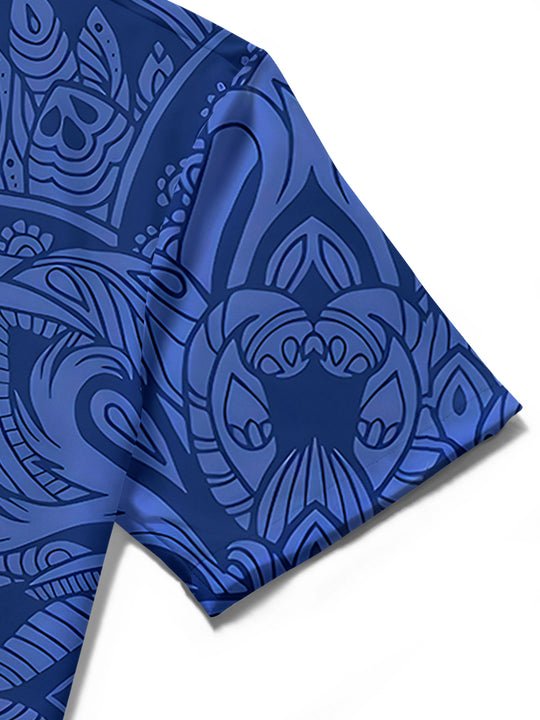 Adaychic Men's Hawaiian Guitar Mandala Pattern Short Sleeve Shirt with Chest Pocket