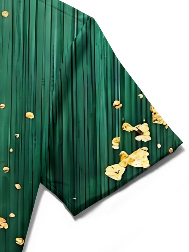 Adaychic Men's Hawaiian Gold Foil Crystals And Dots Print Short Sleeve Shirt with Chest Pocket