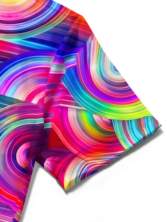 Adaychic Men's Abstract Rainbow Geometric Swirl Print Short Sleeve Shirt with Chest Pocket