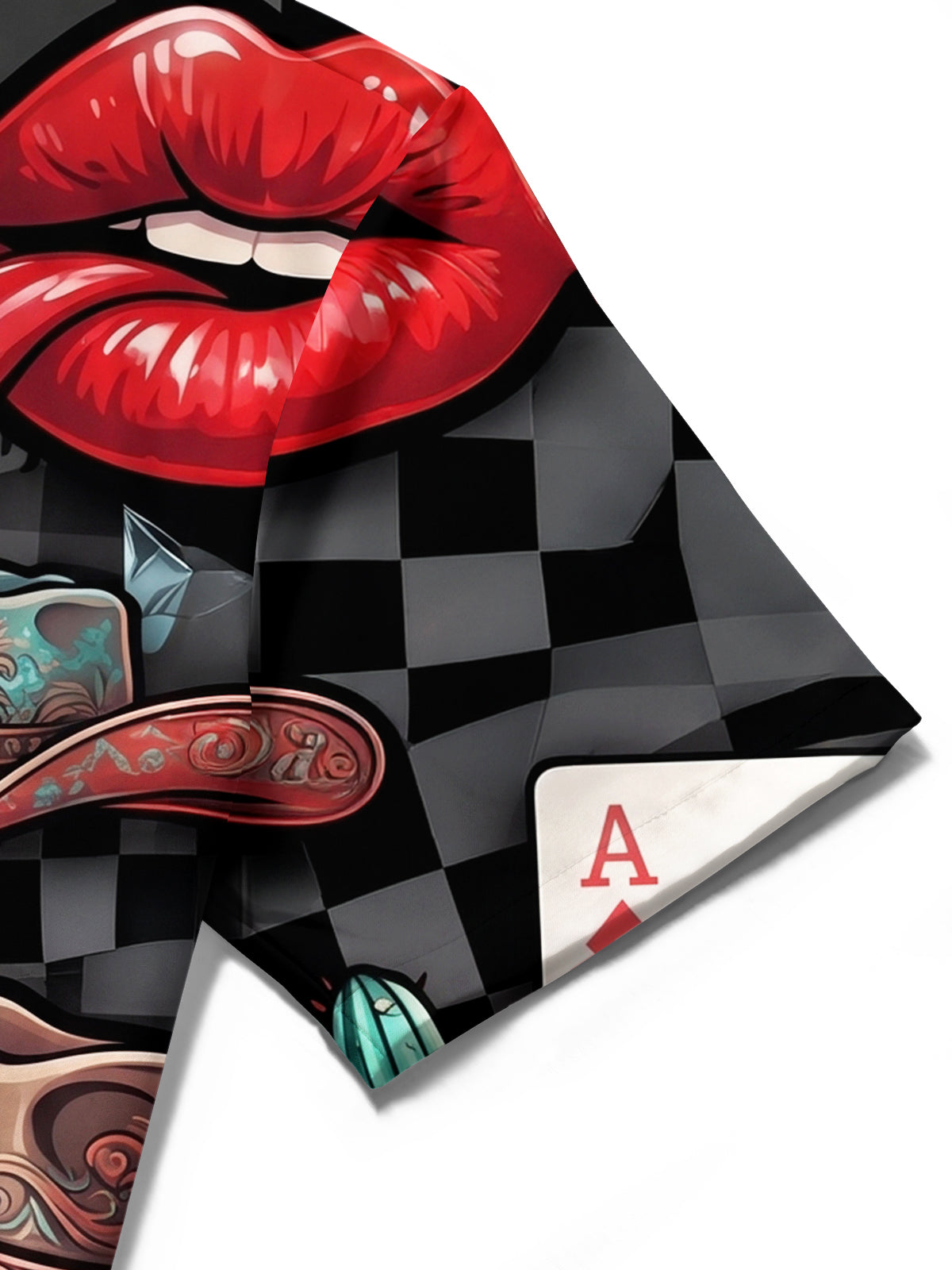 Adaychic Men's Graphic Poker Cards And Red Lips Print Short Sleeve Shirt with Chest Pocket