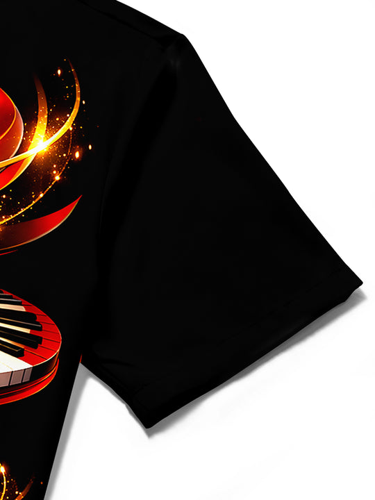 men's abstract print shirt close-up short sleeve