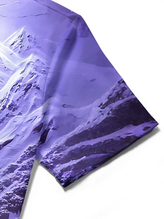 Adaychic Men's Graphic Purple Landscape Print Short Sleeve Shirt with Chest Pocket