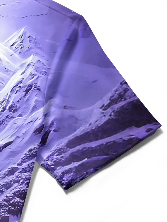 Adaychic Men's Graphic Purple Landscape Print Short Sleeve Shirt with Chest Pocket