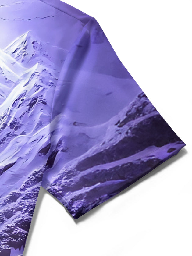 Adaychic Men's Graphic Purple Landscape Print Short Sleeve Shirt with Chest Pocket