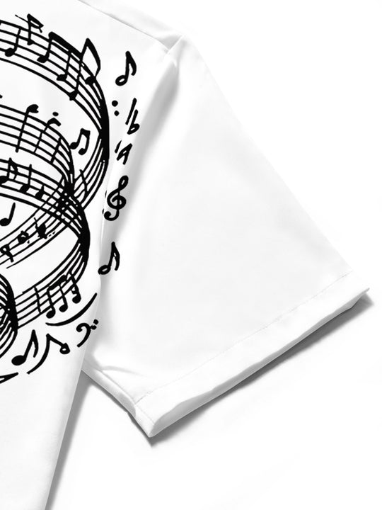 Adaychic Men's Graphic Musical Notes Tornado Print Short Sleeve Shirt with Chest Pocket