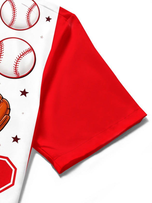 Adaychic Men's Baseball Equipment And Home Plate Print Short Sleeve Shirt with Chest Pocket
