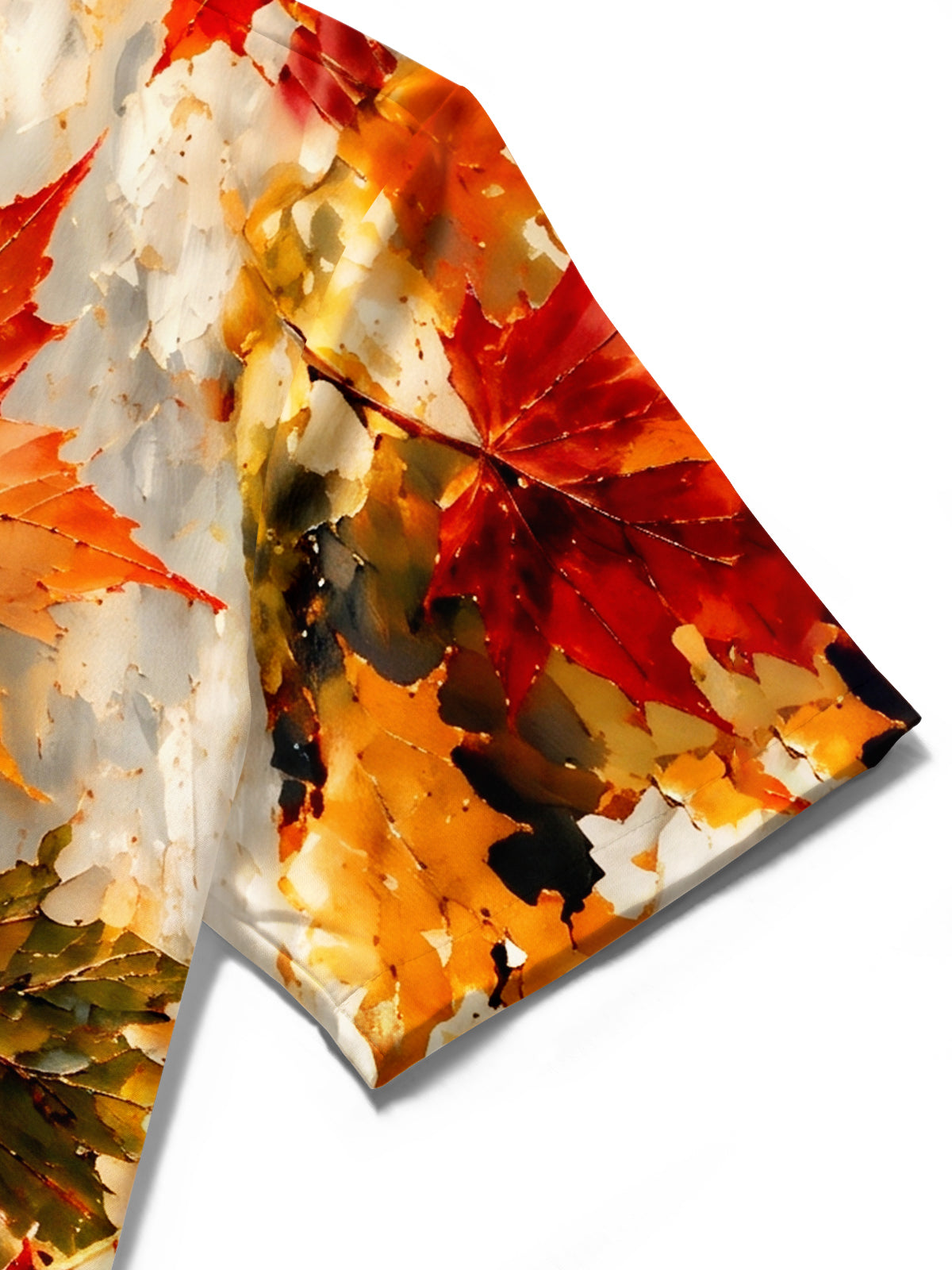 Adaychic Men's Autumn Maple Leaves Print Short Sleeve Stand Collar Shirt with Chest Pocket