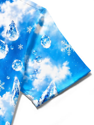 Adaychic Men's Hawaiian Ice Crystals Print Snowflakes Print Short Sleeve Shirt