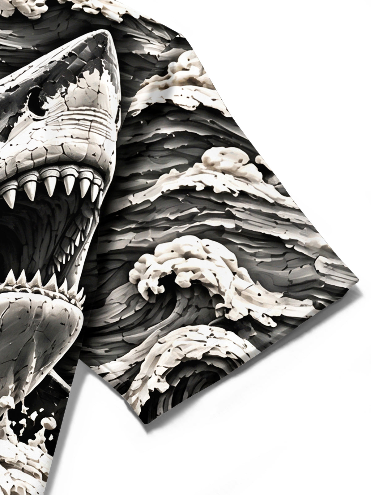 Adaychic Men's Hawaiian Shark And Ocean Waves Print Short Sleeve Shirt with Chest Pocket