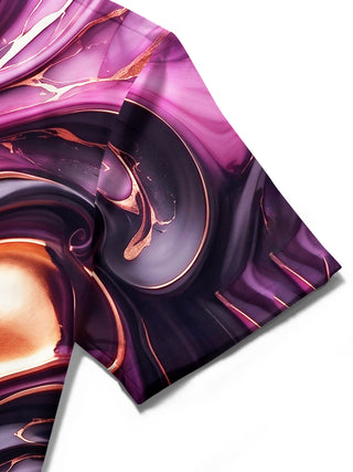 Adaychic Men's Patterned Abstract Fluid Marble Texture Print Short Sleeve Shirt with Chest Pocket