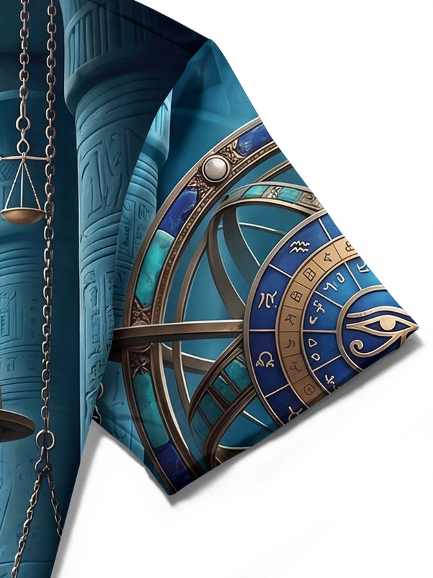 Adaychic Men's 3D Ancient Egyptian Armillary Sphere Print Short Sleeve Shirt with Chest Pocket