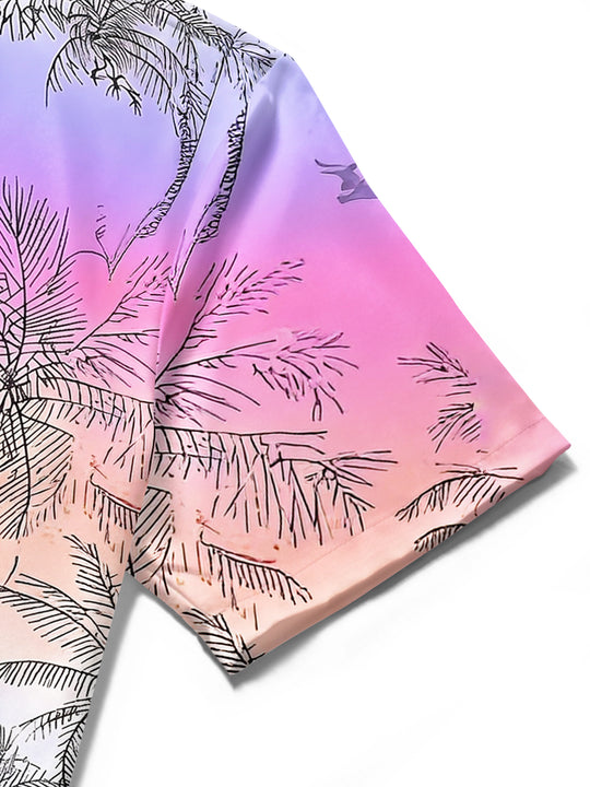 Adaychic Men's Hawaiian Palm Tree Silhouette Print Short Sleeve Shirt with Chest Pocket