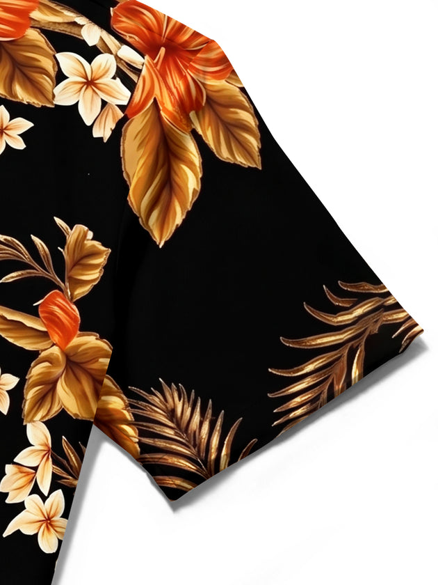 Adaychic Men's Hawaiian Tiger Face Print Short Sleeve Shirt with Chest Pocket