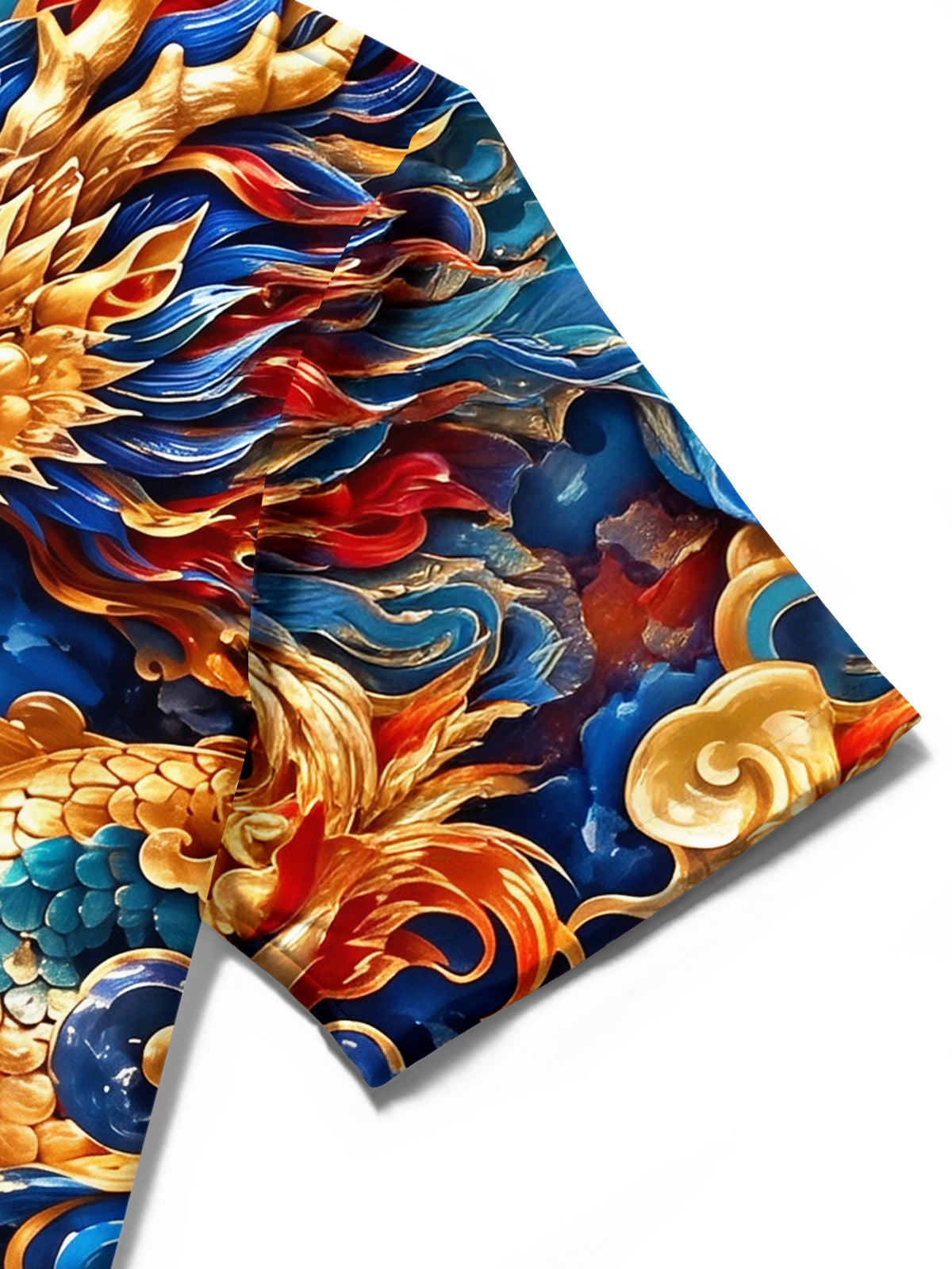 Adaychic Men's Printed Chinese Dragon And Phoenix Print Short Sleeve Shirt with Chest Pocket