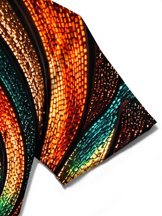 Adaychic Men's Patterned Abstract Swirling Mosaic Pattern Short Sleeve Shirt with Chest Pocket