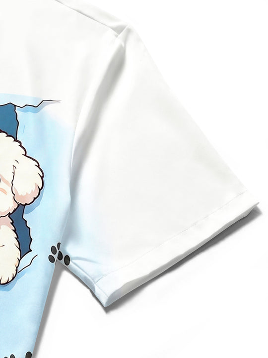 Adaychic Cute Torn Puppy Men's Short Sleeve Shirt with Chest Pocket