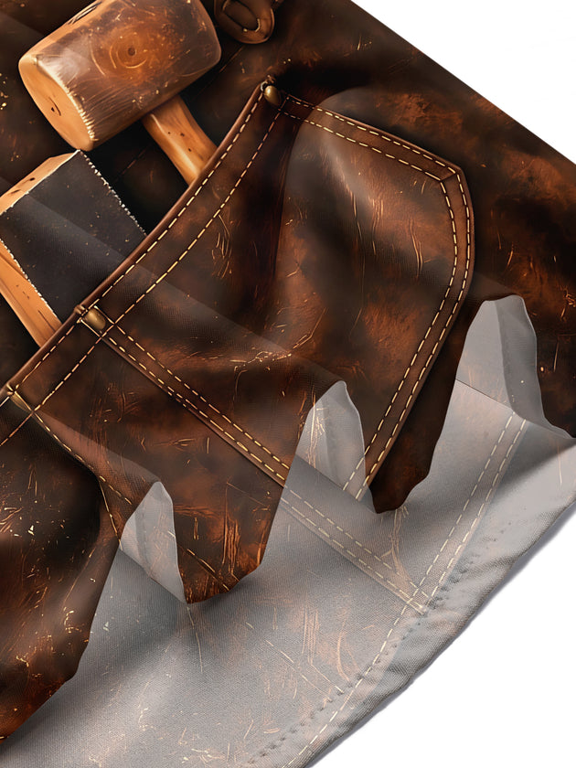 Adaychic Men's Short Sleeve Shirt - Woodworking Tools And Wood Shavings On Leather Apron Print with Chest Pocket
