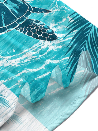 Adaychic Men's Hawaiian Sea Turtle Print Palm Leaves Print Short Sleeve Shirt with Chest Pocket