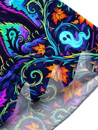 Adaychic Men's Hawaiian Halloween Black Cat And Ghosts Print Short Sleeve Shirt with Chest Pocket