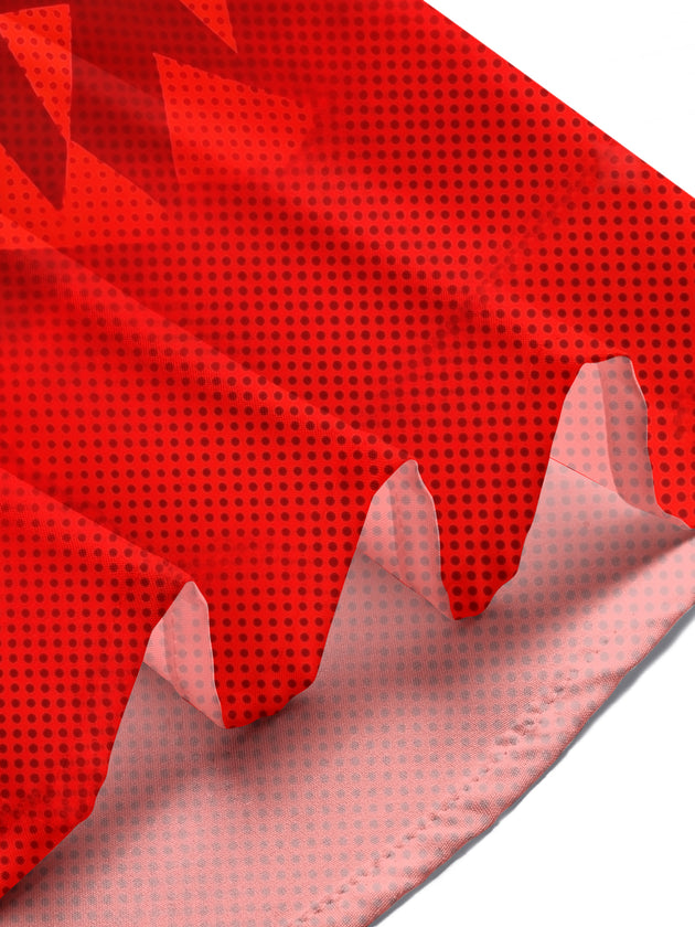 Adaychic Men's Graphic Black Red Geometric Triangle Print Short Sleeve Button Down Shirt with Chest Pocket