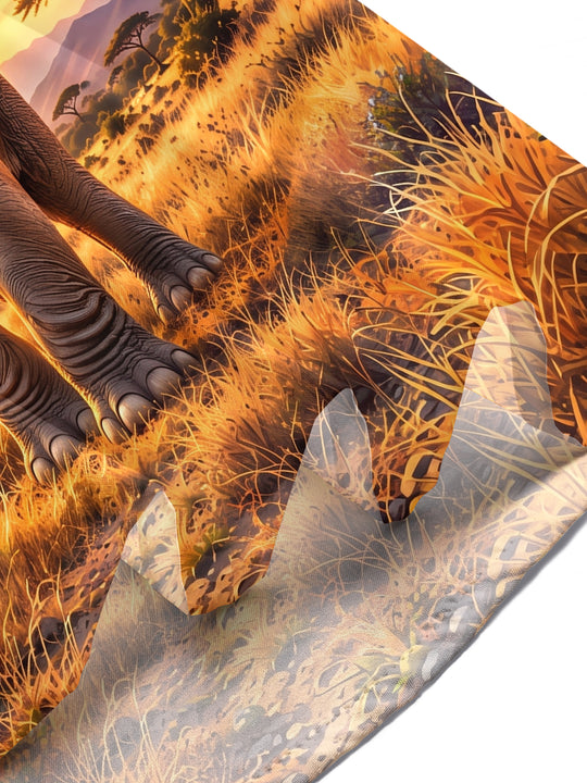 Adaychic Men's African Elephant In Savanna Sunset Print Short Sleeve Shirt with Chest Pocket