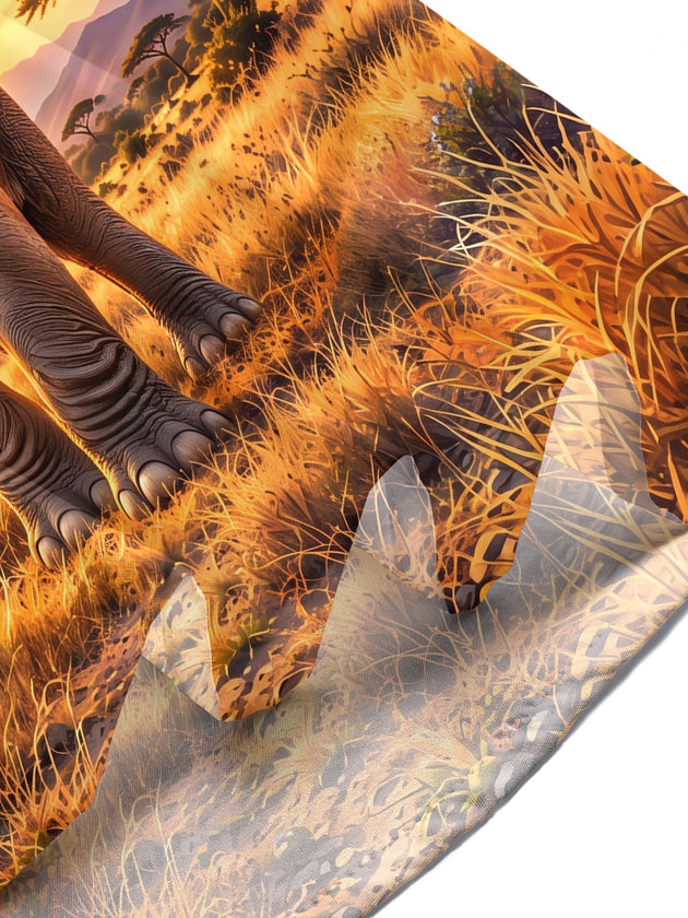 Adaychic Men's African Elephant In Savanna Sunset Print Short Sleeve Shirt with Chest Pocket