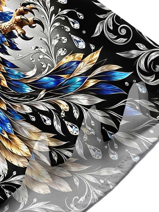 Adaychic Men's Eagle With Blue And Gold Feathers Print Short Sleeve Shirt with Chest Pocket