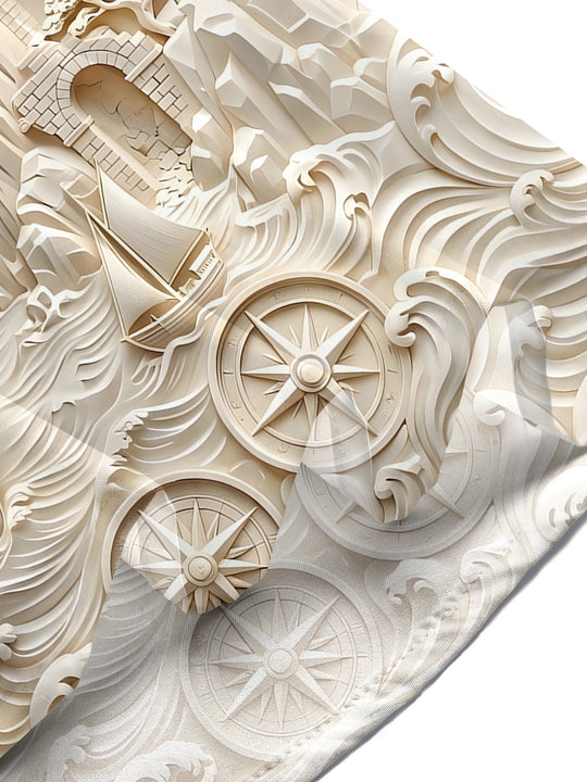 Relief Sculpture Lighthouse Boat Men's Pocket Short Sleeve Shirts